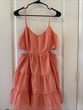 Altar'd State Coral Gingham Tiered Cutout Sundress